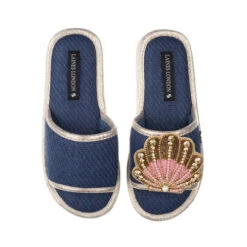 Straw Braided Sandals With Pink & Shell Lobster Brooch