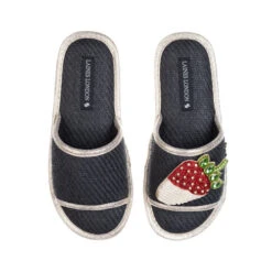 Straw Braided Sandals With Strawberry & Cream Brooch