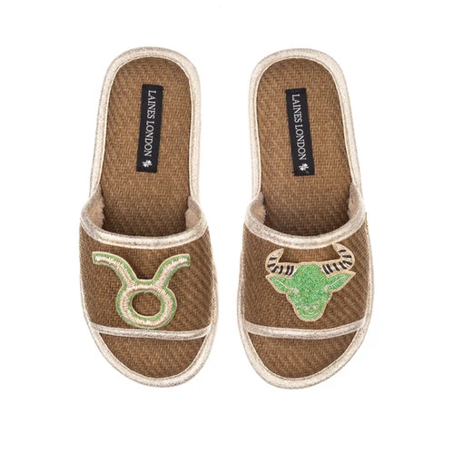 Straw Braided Sandals With Taurus Star Sign Brooches 1 Straw Braided Sandals With Taurus Star Sign Brooches