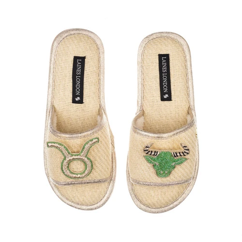 Straw Braided Sandals With Taurus Star Sign Brooches 3 Straw Braided Sandals With Taurus Star Sign Brooches - Image 3