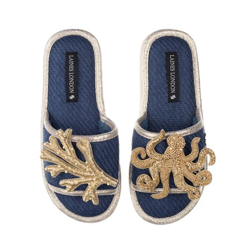 Straw Braided Sandals With Gold Octopus & Coral Brooches 1 Straw Braided Sandals With Gold Octopus & Coral Brooches