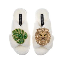 Laines London 19 Classic Laines Slippers With Palm Leaf & Gold Lion Brooches