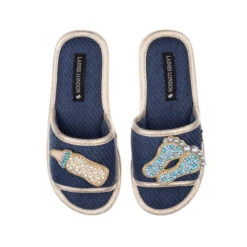 Straw Braided Sandals With Baby Boy Brooches