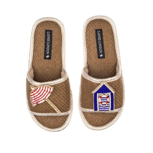 Straw Braided Sandals With Beach Hut & Parasol Brooches 3 Straw Braided Sandals With Beach Hut & Parasol Brooches - Image 3