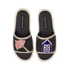 Straw Braided Sandals With Beach Hut & Parasol Brooches 8 Straw Braided Sandals With Beach Hut & Parasol Brooches -Laines London file 1505