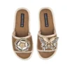 Straw Braided Sandals With Cream & Gold Butterfly & Flower Brooches