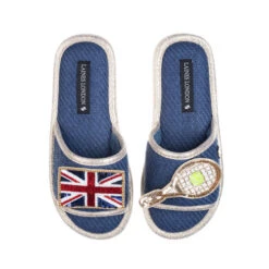 Straw Braided Sandals With Union Jack & Tennis Brooches -Laines London file 1623