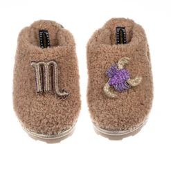 Teddy Closed Toe Slippers With Scorpio Star Sign Brooches