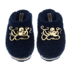 Teddy Closed Toe Slippers With Gold Metal Octopus Brooches -Laines London file 1656