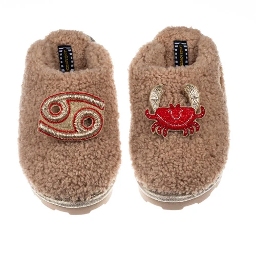 Teddy Closed Toe Slippers With Cancer Star Sign Brooches 1 Teddy Closed Toe Slippers With Cancer Star Sign Brooches