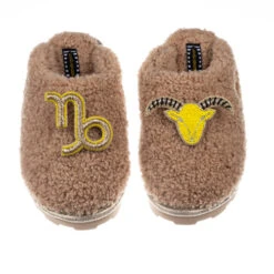 Teddy Closed Toe Slippers With Capricorn Star Sign Brooches