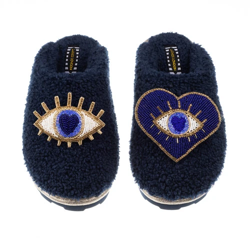 Teddy Closed Toe Slippers With Double Blue & Gold Eye Brooches 1 Teddy Closed Toe Slippers With Double Blue & Gold Eye Brooches