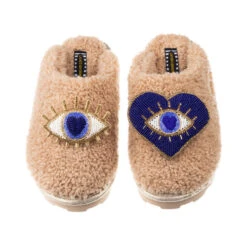 Teddy Closed Toe Slippers With Double Blue & Gold Eye Brooches 5 Teddy Closed Toe Slippers With Double Blue & Gold Eye Brooches -Laines London file 1709