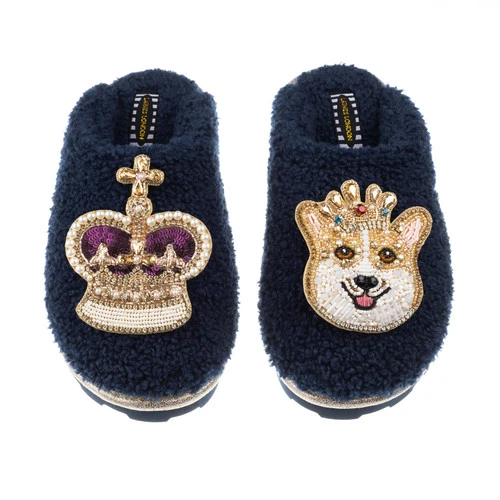 Teddy Closed Toe Slippers With Corgi & Crown Brooches 2 Teddy Closed Toe Slippers With Corgi & Crown Brooches - Image 2
