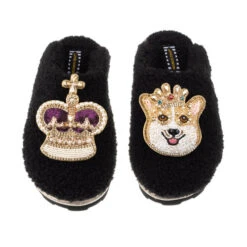 Teddy Closed Toe Slippers With Corgi & Crown Brooches 5 Teddy Closed Toe Slippers With Corgi & Crown Brooches -Laines London file 1718