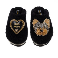 Teddy Closed Toe Slippers With Minnie & Dog Mum Brooches