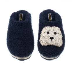 Teddy Closed Toe Slippers With Queenie The Bichon Brooch