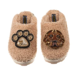 Teddy Closed Toe Slippers With Rocco & Paw Brooches