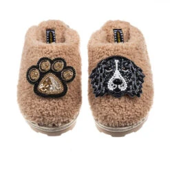Teddy Closed Toe Slippers With Bentley & Paw Brooches