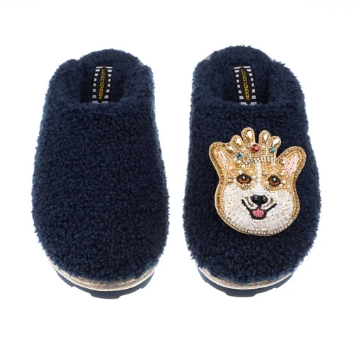 Teddy Closed Toe Slippers With Sandy The Corgi Brooch 1 Teddy Closed Toe Slippers With Sandy The Corgi Brooch