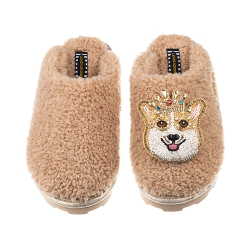 Teddy Closed Toe Slippers With Sandy The Corgi Brooch 2 Teddy Closed Toe Slippers With Sandy The Corgi Brooch - Image 2