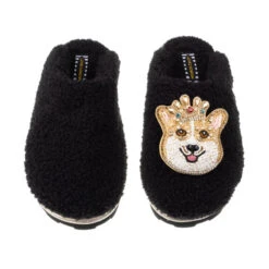 Teddy Closed Toe Slippers With Sandy The Corgi Brooch 5 Teddy Closed Toe Slippers With Sandy The Corgi Brooch -Laines London file 1775