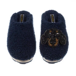 Teddy Closed Toe Slippers With Little Sausage Brooch