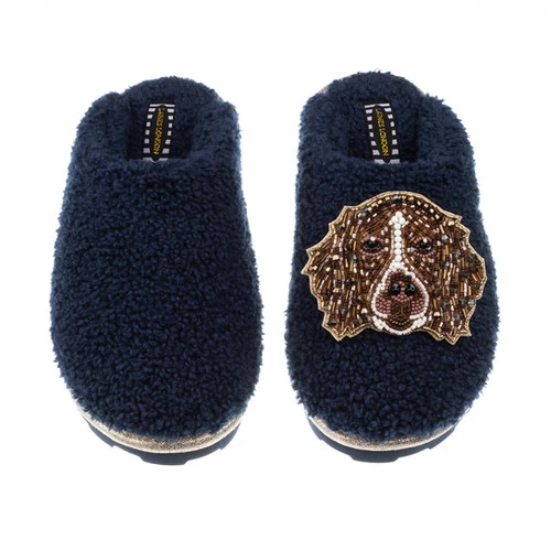 Teddy Closed Toe Slippers With Duke The Brown & White Spaniel Brooch 1 Teddy Closed Toe Slippers With Duke The Brown & White Spaniel Brooch