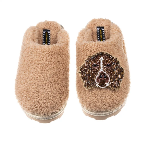 Teddy Closed Toe Slippers With Duke The Brown & White Spaniel Brooch 2 Teddy Closed Toe Slippers With Duke The Brown & White Spaniel Brooch - Image 2