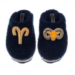 Teddy Closed Toe Slippers With Aries Star Sign Brooches