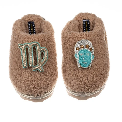 Teddy Closed Toe Slippers With Virgo Star Sign Brooches 1 Teddy Closed Toe Slippers With Virgo Star Sign Brooches
