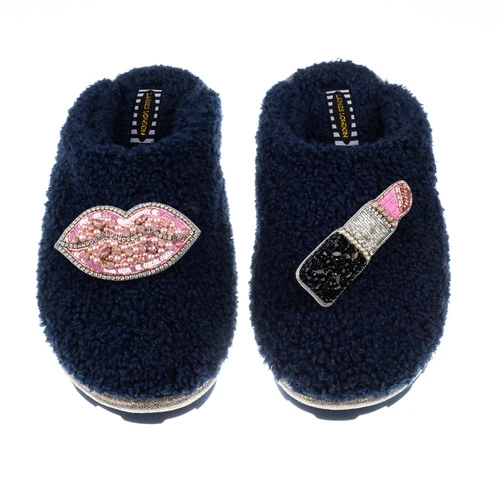 Teddy Closed Toe Slippers With Pink & Silver Pucker Up Brooches 1 Teddy Closed Toe Slippers With Pink & Silver Pucker Up Brooches