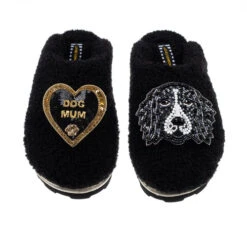 Teddy Closed Toe Slippers With Bentley & Dog Mum Brooches