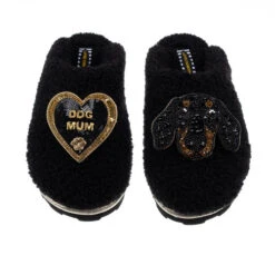 Teddy Closed Toe Slippers With Sausage & Dog Mum Brooches