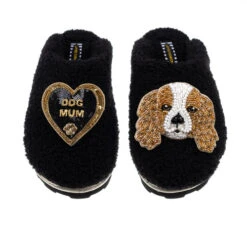 Teddy Closed Toe Slippers With Lady & Dog Mum Brooches