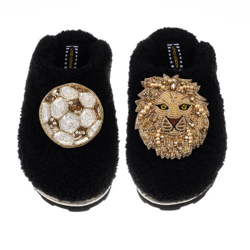 Teddy Closed Toe Slippers With Lion & Football Brooches 1 Teddy Closed Toe Slippers With Lion & Football Brooches