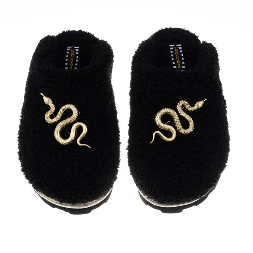 Teddy Closed Toe Slippers With Gold Metal Snake Brooches 2 Teddy Closed Toe Slippers With Gold Metal Snake Brooches - Image 2