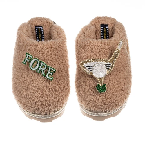 Teddy Closed Toe Slippers With Golf Brooches 1 Teddy Closed Toe Slippers With Golf Brooches
