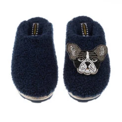 Teddy Closed Toe Slippers With Coco The Frenchie Brooch