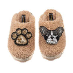 Teddy Closed Toe Slippers With Coco & Paw Brooches