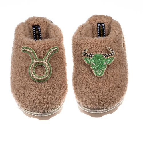 Teddy Closed Toe Slippers With Taurus Star Sign Brooches 1 Teddy Closed Toe Slippers With Taurus Star Sign Brooches