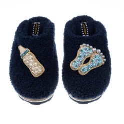 Teddy Closed Toe Slippers With Baby Boy Brooches