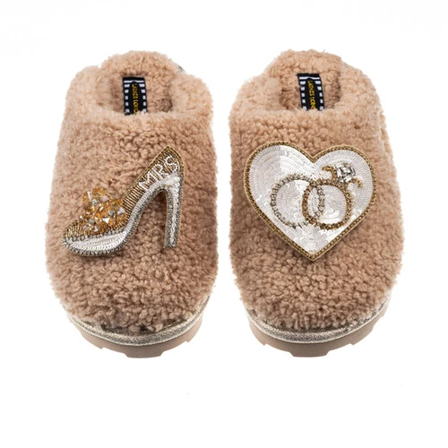 Teddy Closed Toe Slippers With Mrs Heel & Wedding Rings Brooches 1 Teddy Closed Toe Slippers With Mrs Heel & Wedding Rings Brooches