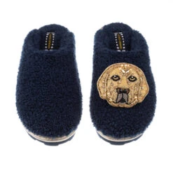 Teddy Closed Toe Slippers With Skip The Golden Lab Brooch