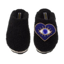 Teddy Closed Toe Slippers With Blue Heart Eye Brooch