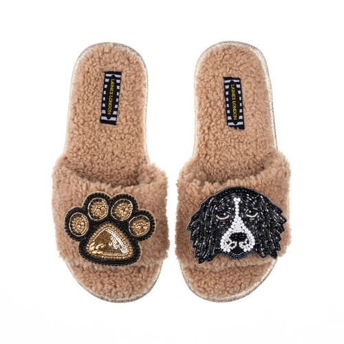 Teddy Towelling Slipper Sliders With Bentley & Paw Brooches 2 Teddy Towelling Slipper Sliders With Bentley & Paw Brooches - Image 2