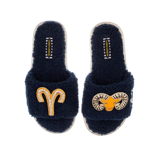 Teddy Towelling Slipper Sliders With Aries Star Sign Brooches 2 Teddy Towelling Slipper Sliders With Aries Star Sign Brooches - Image 2