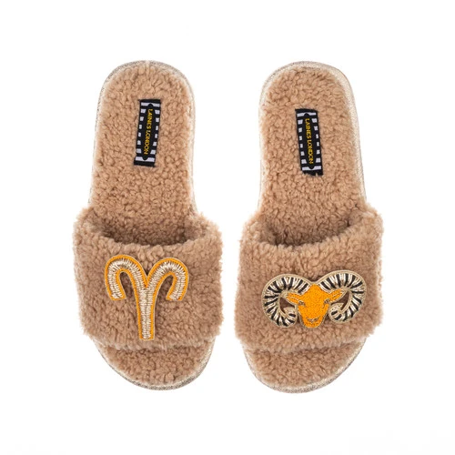 Teddy Towelling Slipper Sliders With Aries Star Sign Brooches 3 Teddy Towelling Slipper Sliders With Aries Star Sign Brooches - Image 3