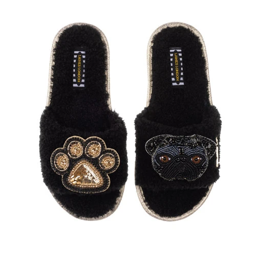 Teddy Towelling Slipper Sliders With Snoopy & Paw Brooches 3 Teddy Towelling Slipper Sliders With Snoopy & Paw Brooches - Image 3