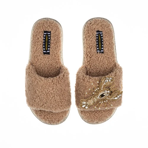 Teddy Towelling Slipper Sliders With Gold Lobster Brooch 2 Teddy Towelling Slipper Sliders With Gold Lobster Brooch - Image 2